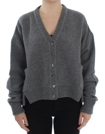 Gray Knitted Cashmere Cardigan Sweater