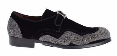 Black Velvet Gray Sequined Baroque Shoes