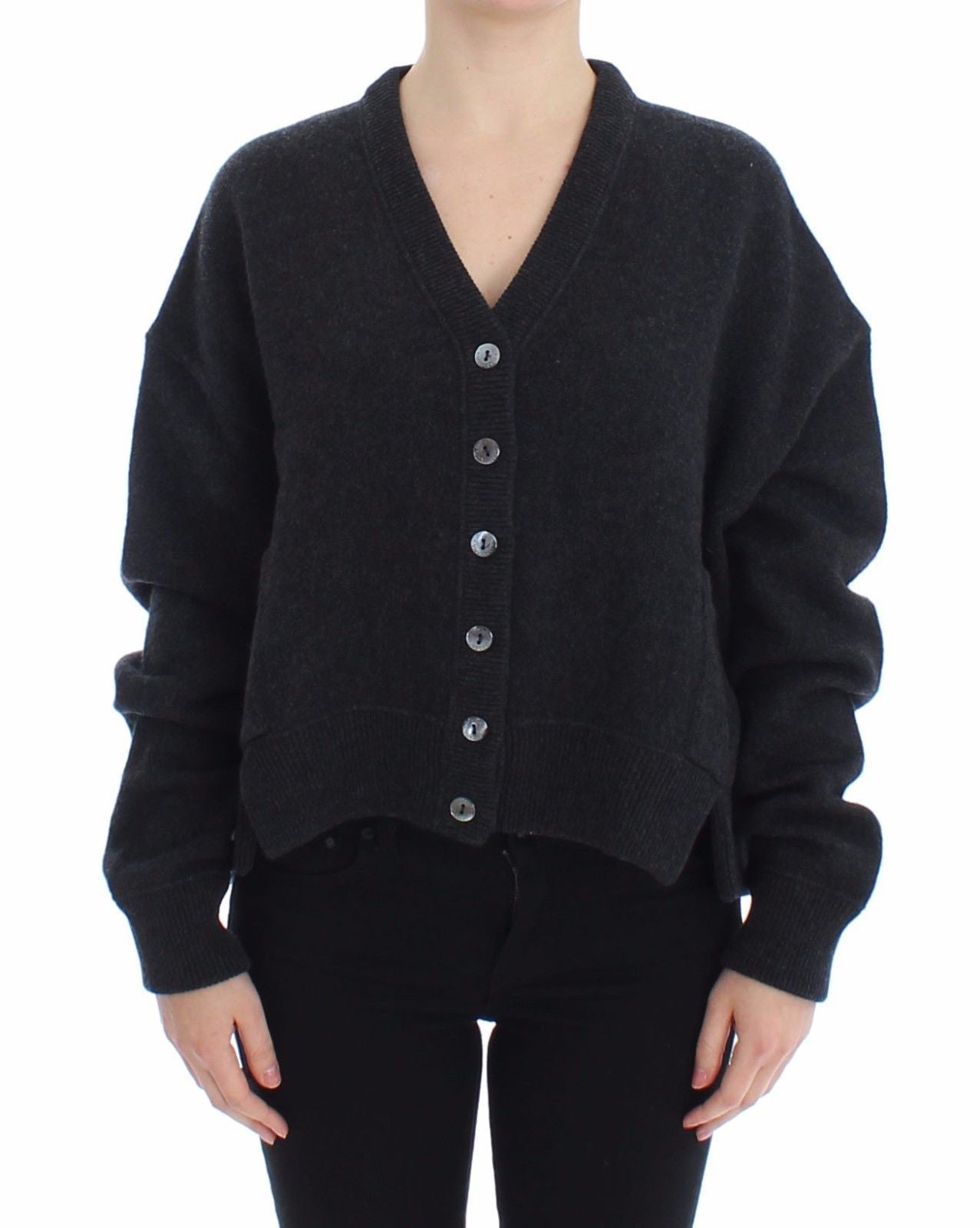 Gray Knitted Cashmere Cardigan Sweater