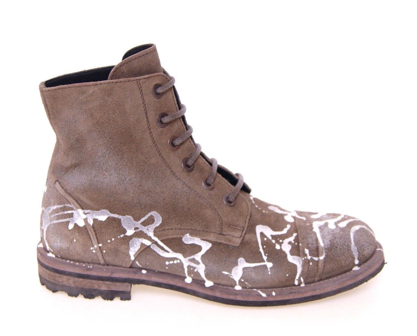 Beige Leather Paint Boots Shoes