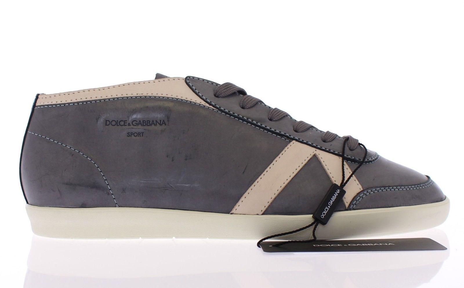Dark Gray Leather Logo Sport Sneakers Shoes