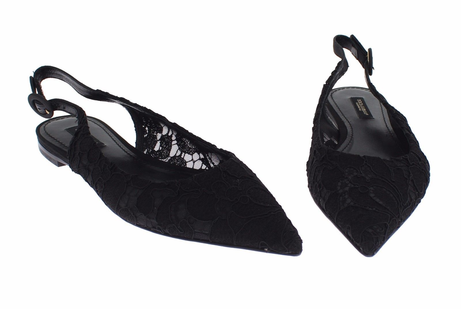 Black Floral Lace Slingbacks Pumps Shoes