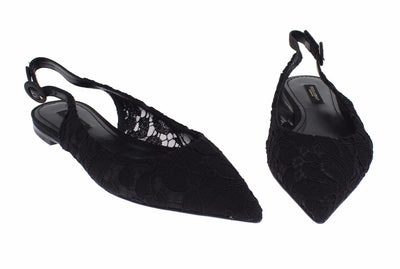 Black Floral Lace Slingbacks Pumps Shoes