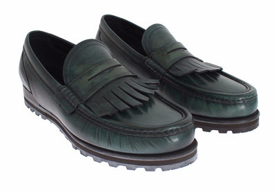 Green Leather Loafers Casual Dress Shoes