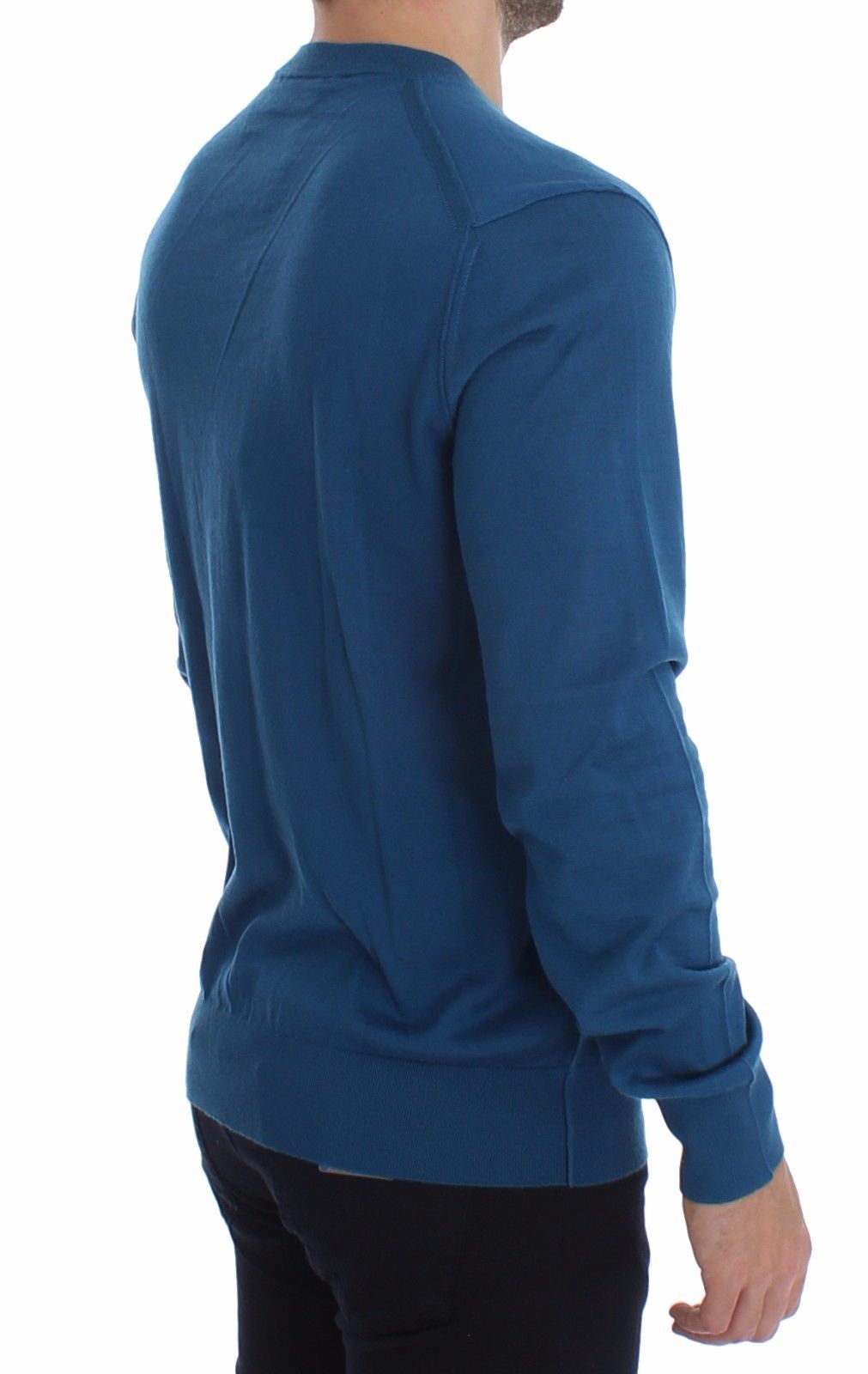 Blue Cashmere V-neck Sweater Pullover Top