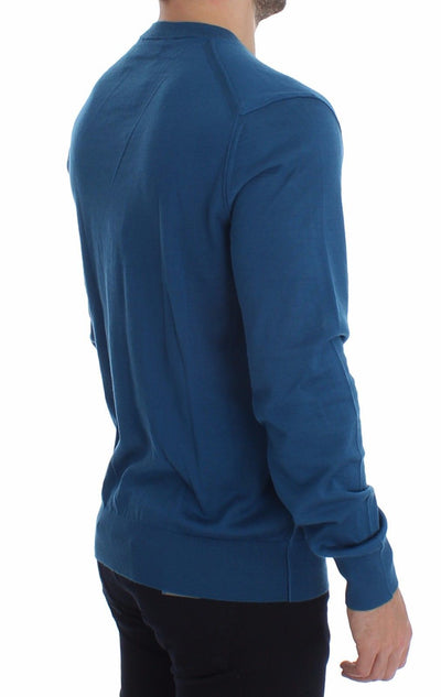 Blue Cashmere V-neck Sweater Pullover Top
