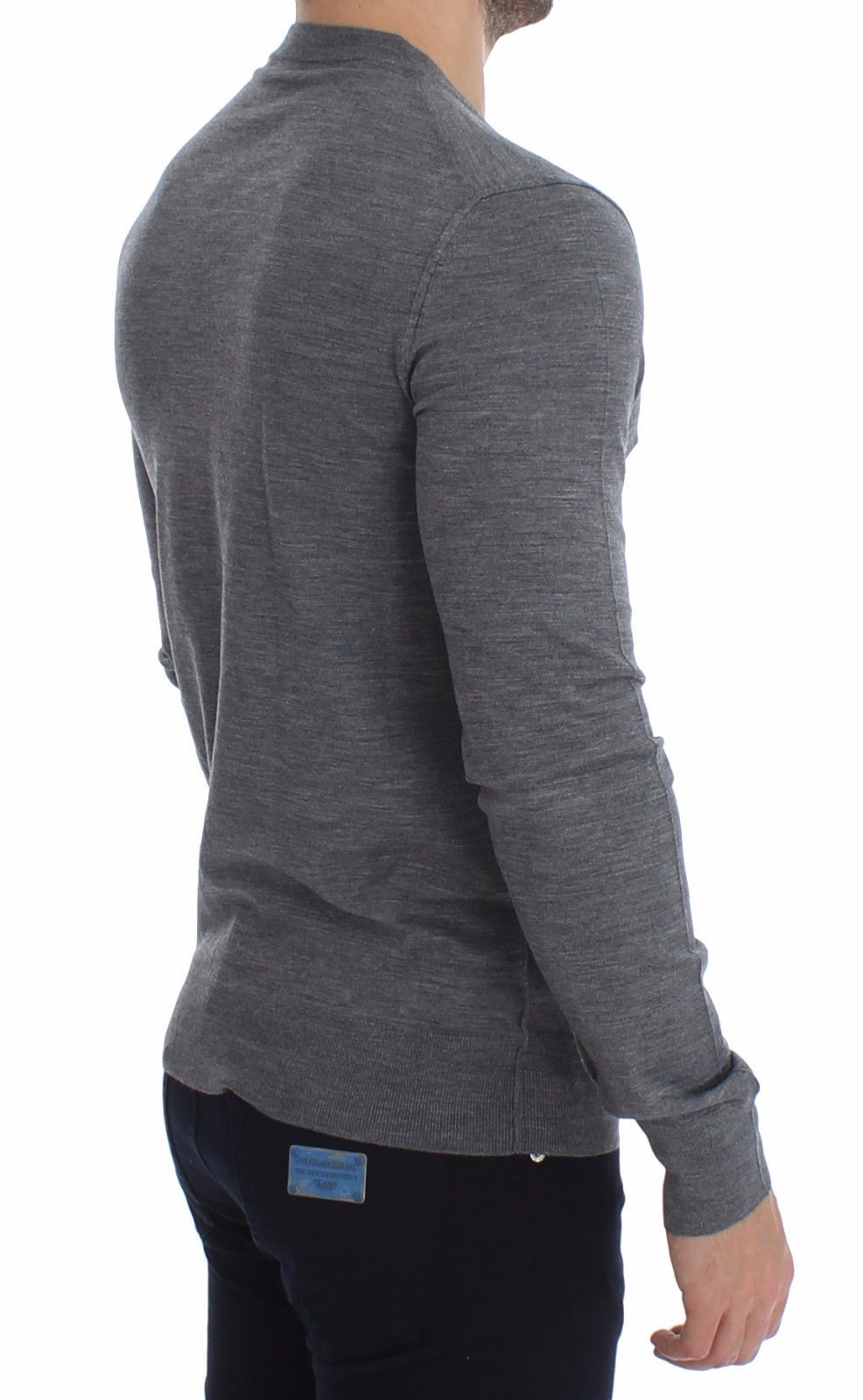 Mens Gray Wool V-neck Sweater Pullover Top
