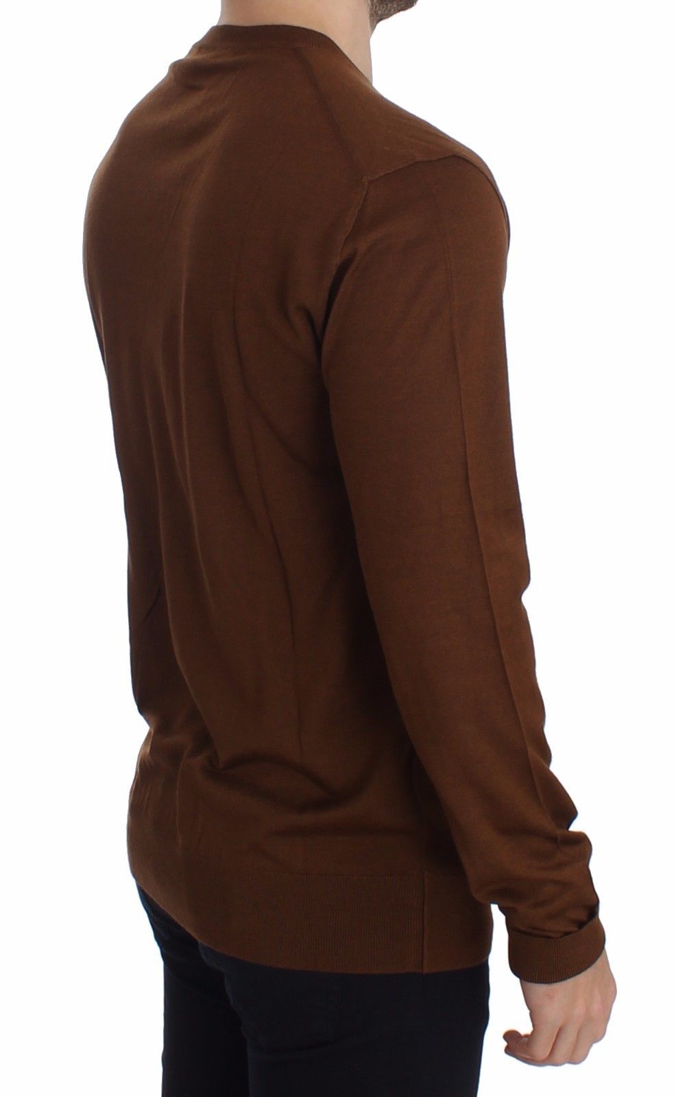 Brown Silk Cashmere V-neck Sweater Pullover Top