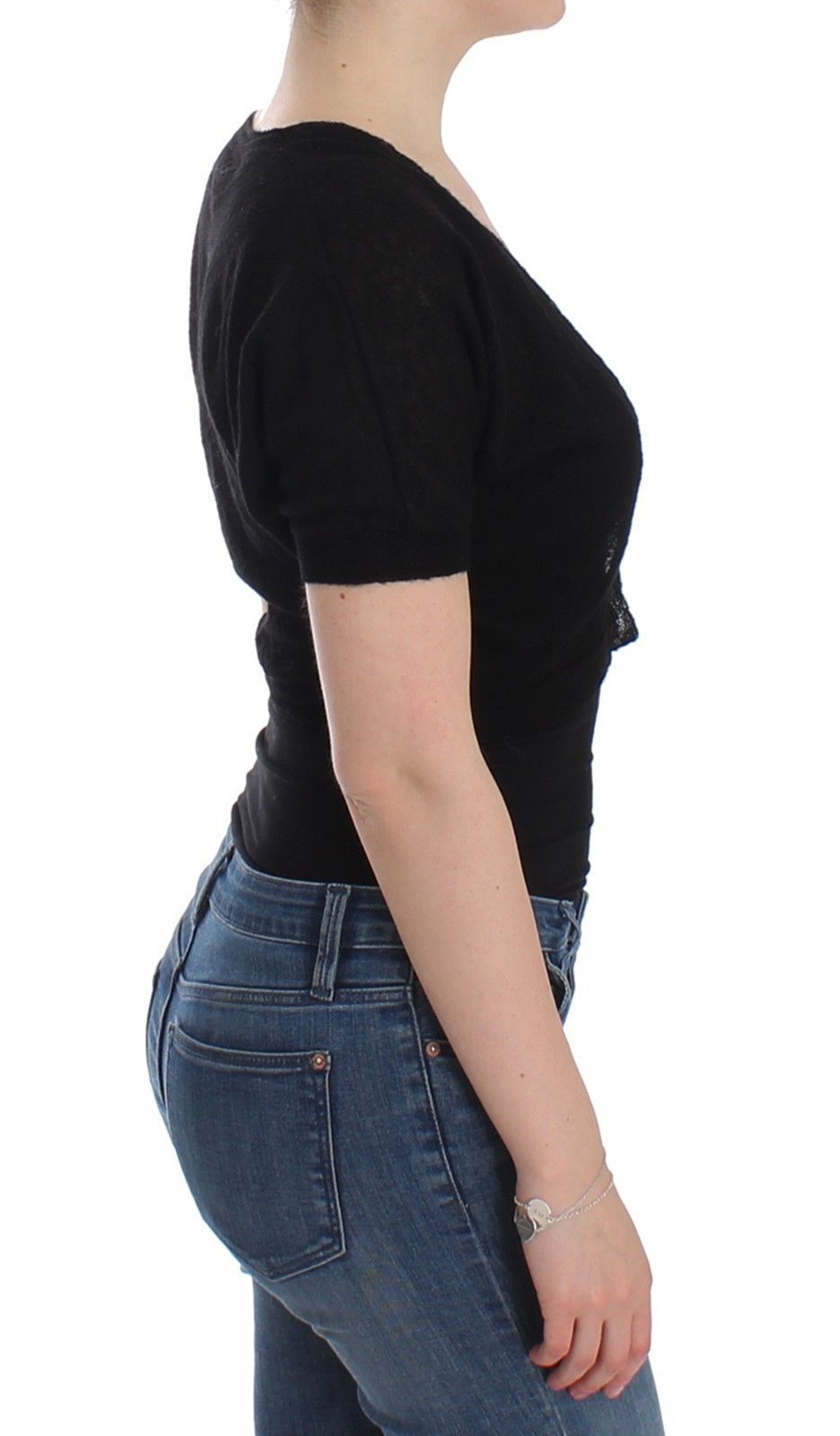 Lingerie Knit Black Wool Sweater Cardigan