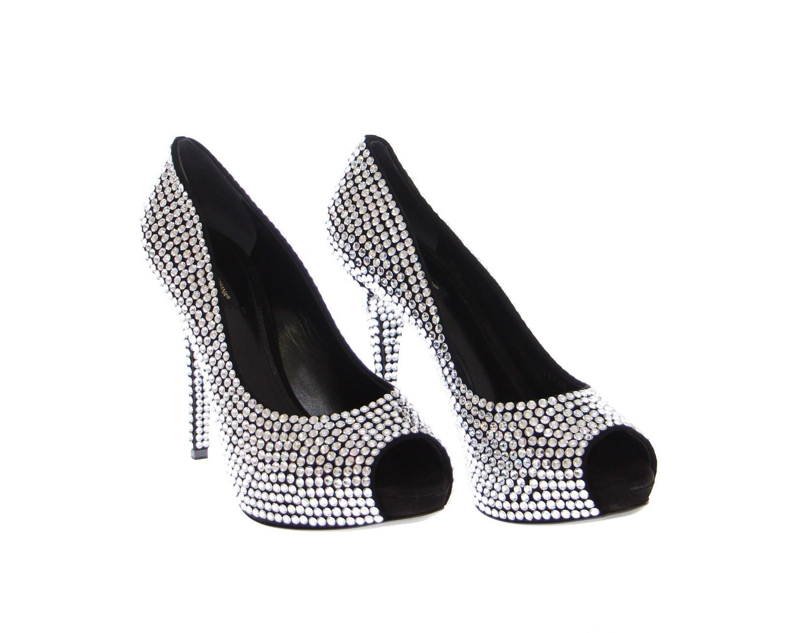 Black Leather Crystal Platform Shoes
