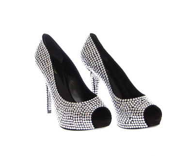 Black Leather Crystal Platform Shoes