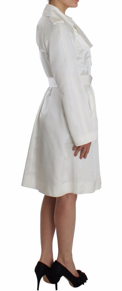 White Shiny Acetate Trench Coat Jacket