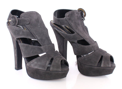 Gray Suede Platform Pumps Sandals Shoe Heels