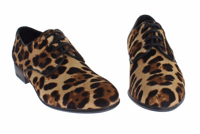 Brown Leopard Leather Hair Broques Shoes