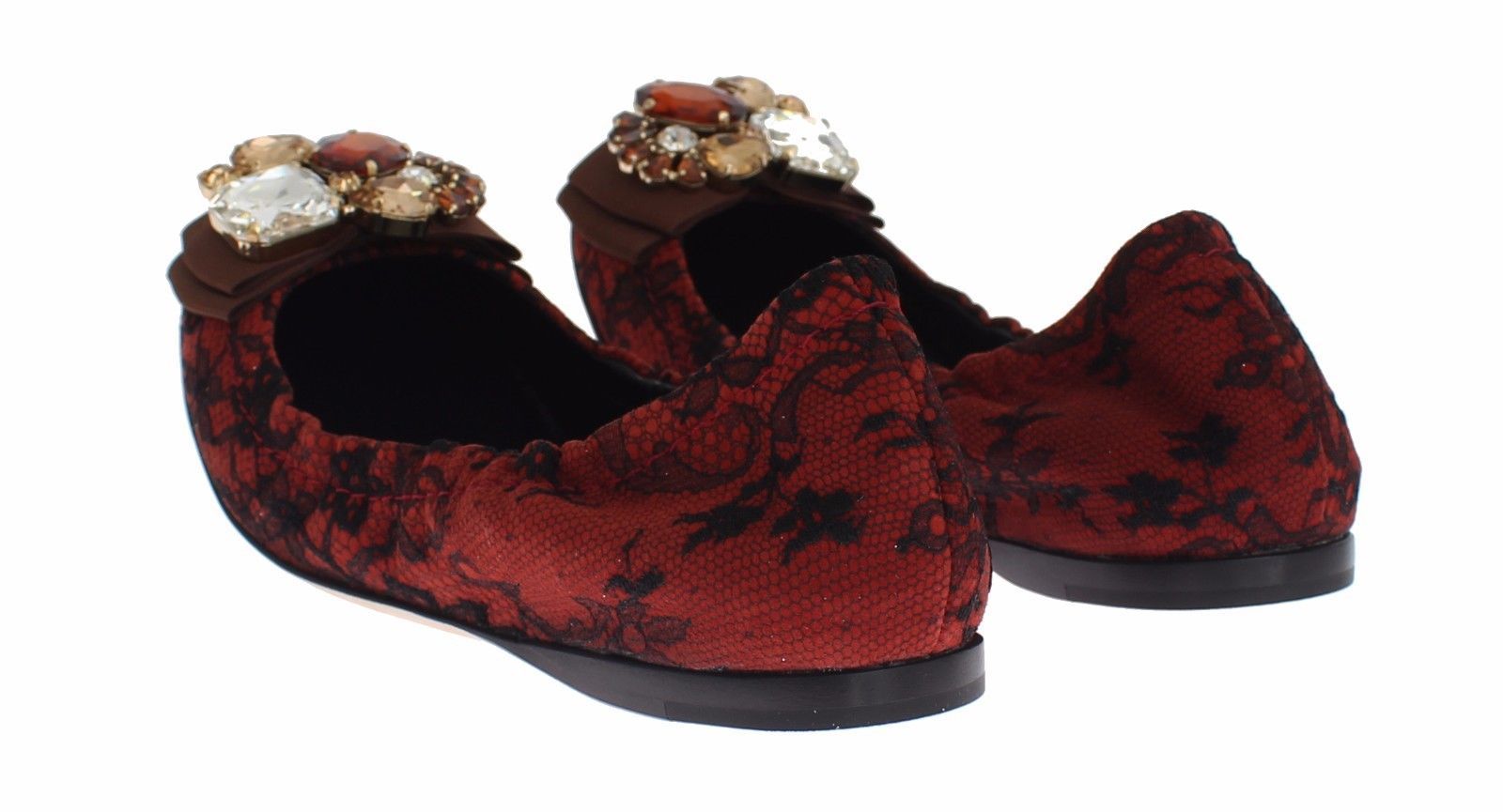 Red Taormina Lace Crystal Ballet Flat Shoes