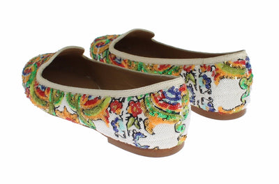 Majolica Silk Leather Sequin Loafers Shoes