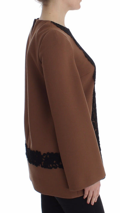 Brown Wool Black Lace Sweater Top Runway