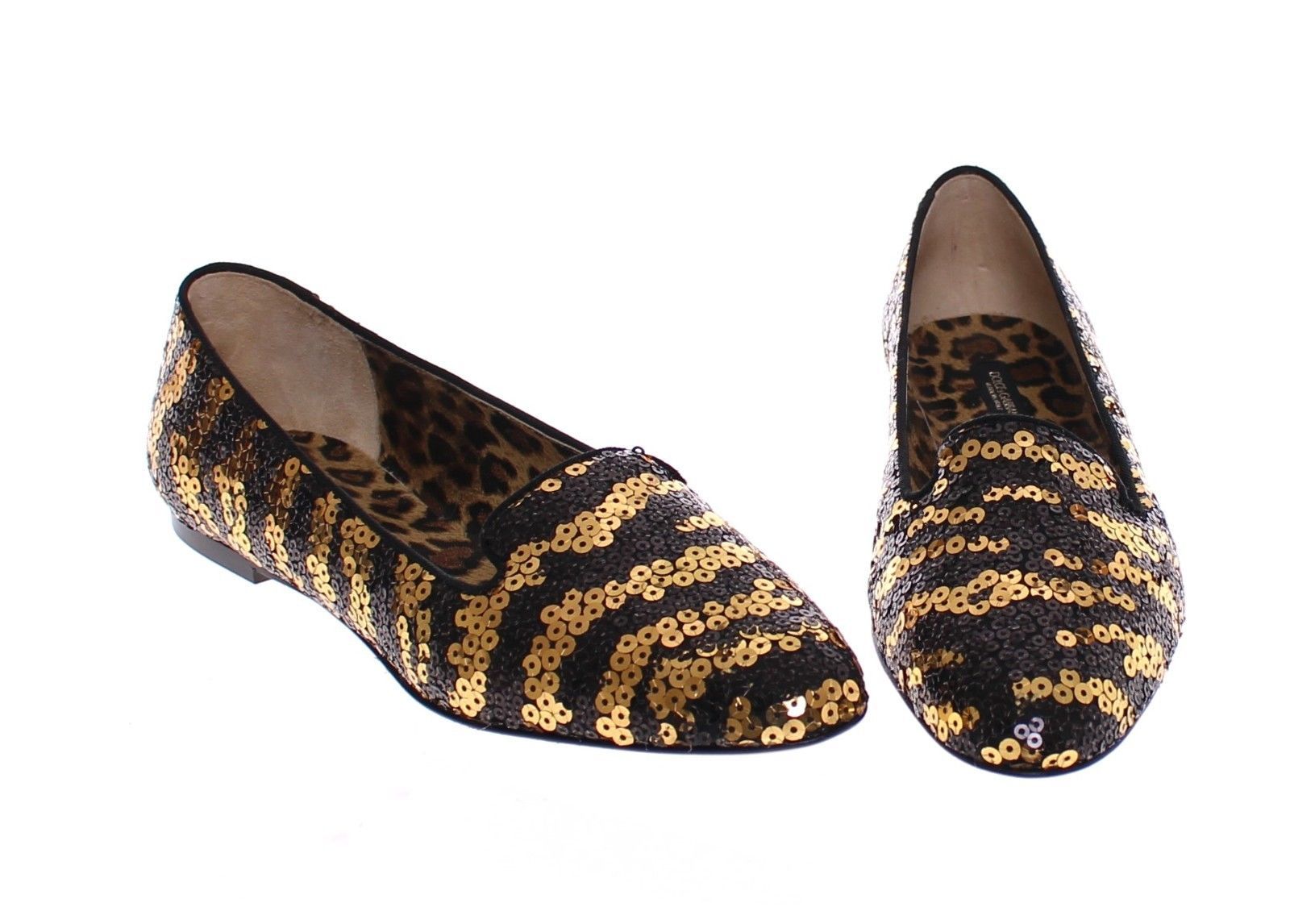 Black Gold Sequined Ballet Flat Shoes