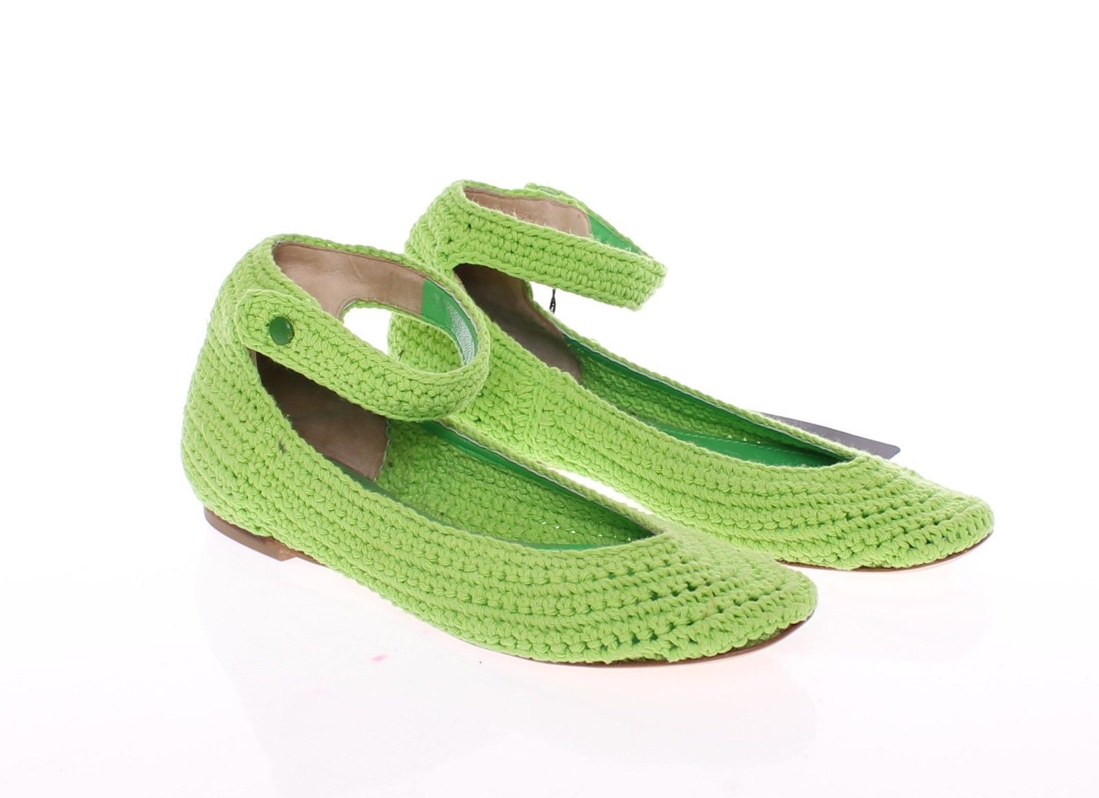 Green Cotton Knitted Ballet Flats Shoes