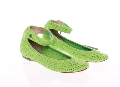 Green Cotton Knitted Ballet Flats Shoes