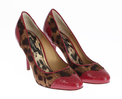 Red Leopard Leather Heels Pumps Shoes