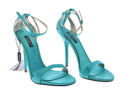 Blue Silk Ankle Strap Sandals Heels Shoes