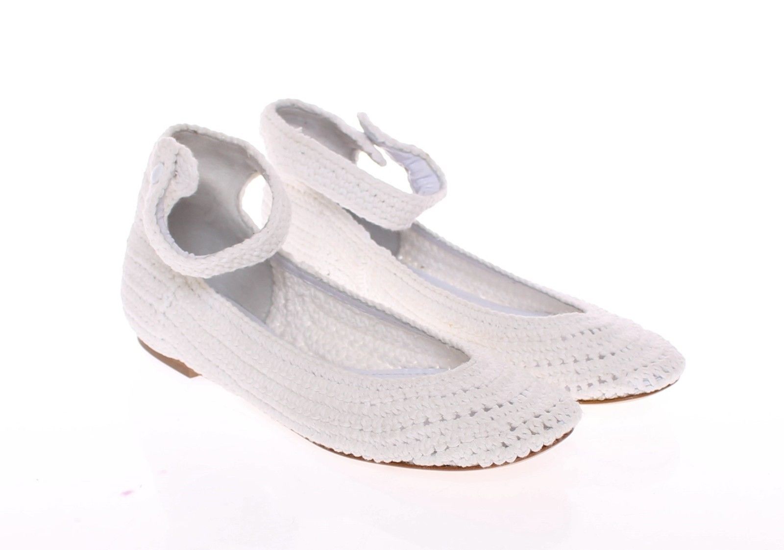 White Cotton Knitted Ballet Flats Shoes