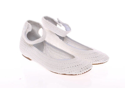 White Cotton Knitted Ballet Flats Shoes