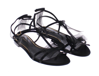 Black Nets Strap Flat Sandals Shoes Scarpe