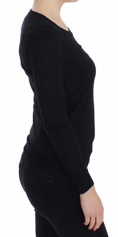 Black Wool Crewneck Sweater Pullover Top