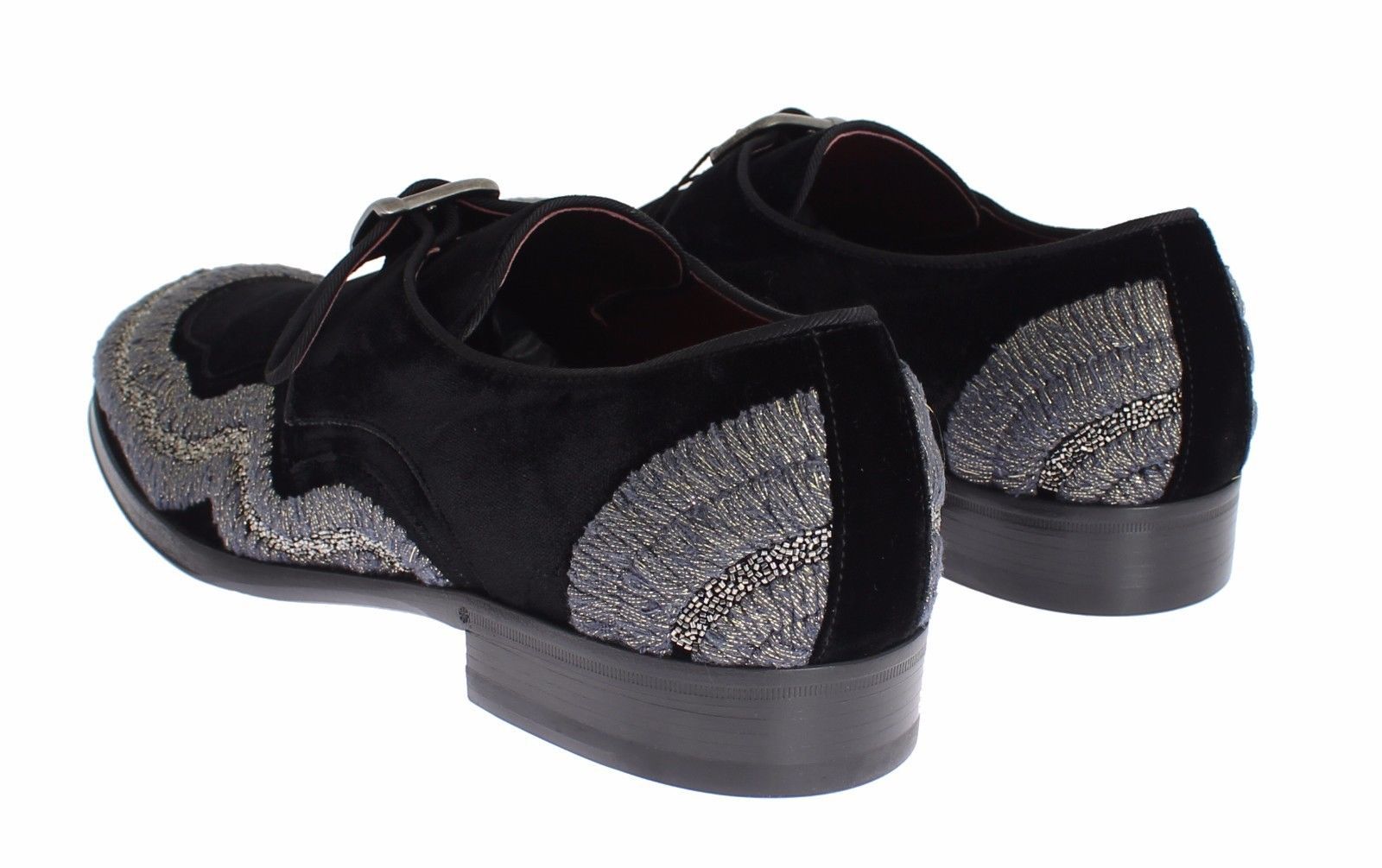 Black Velvet Gray Sequined Baroque Shoes