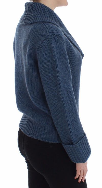 Blue Knitted Wool Yack Cardigan Sweater