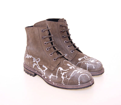Beige Leather Paint Boots Shoes