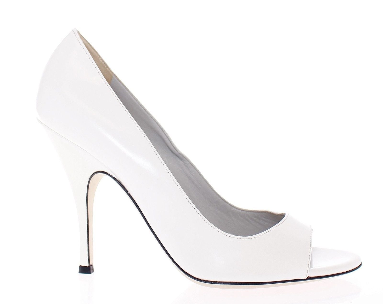 White Open Toe Leather Pumps Shoes
