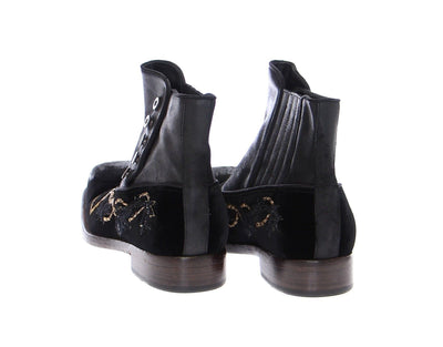 Black Leather Gold Baroque Boots Shoes