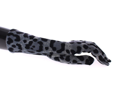 Blue Classic Leopard Print Long Wool Gloves