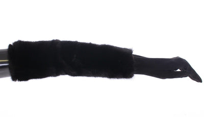 Black Mink Fur Lambskin Suede Leather Gloves