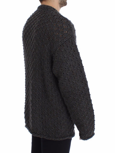 Gray Wool Knitted Crewneck Sweater Top