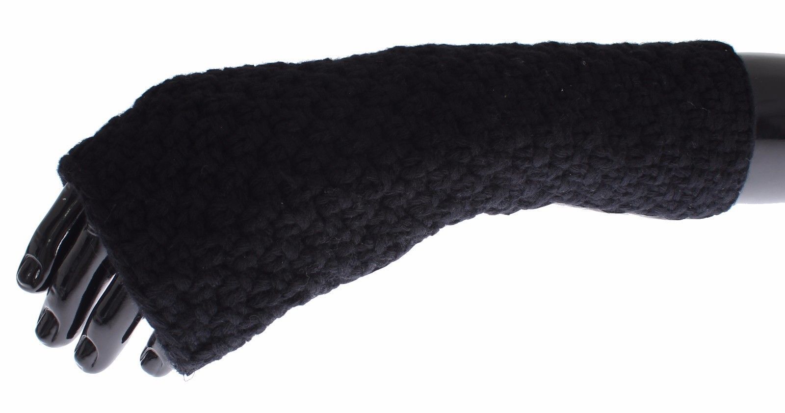 Black Knitted Wool Leather Fingerless Mens Gloves