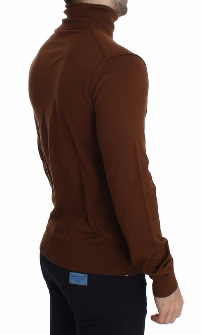 Brown Silk Cashmere Turtleneck Sweater Pullover