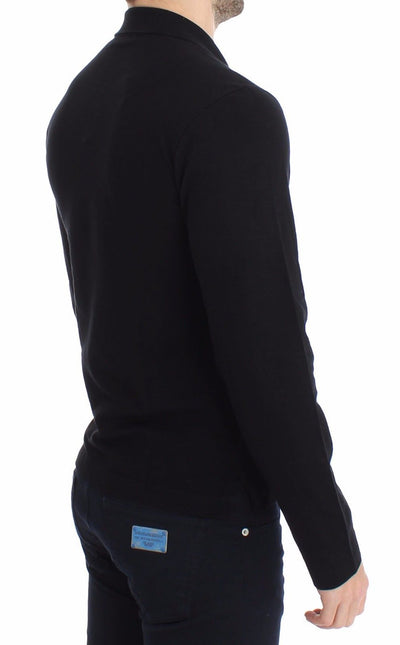 Black Cotton Polo Sweater Pullover Top