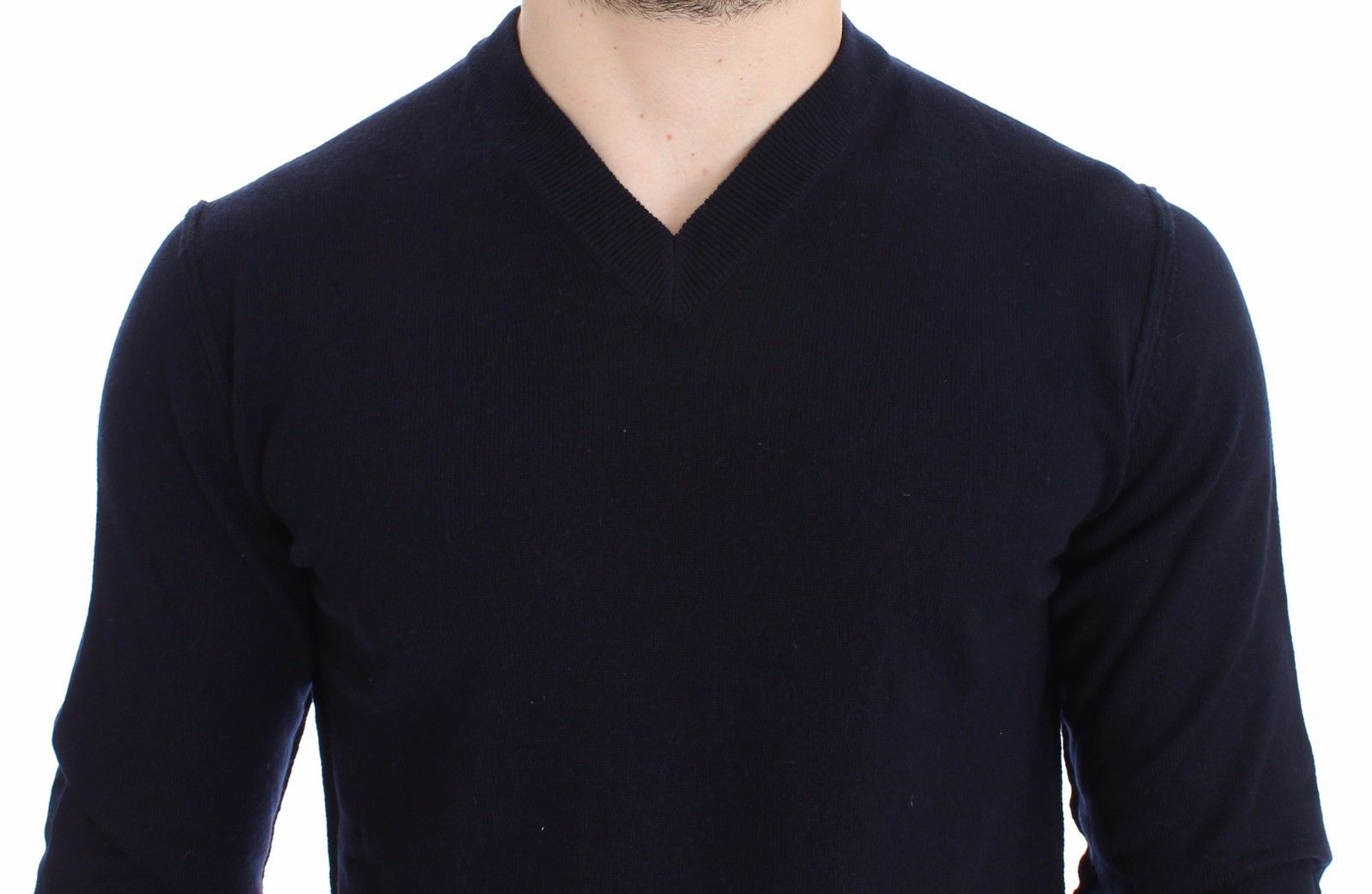 Blue Cashmere V-neck Sweater Pullover Top