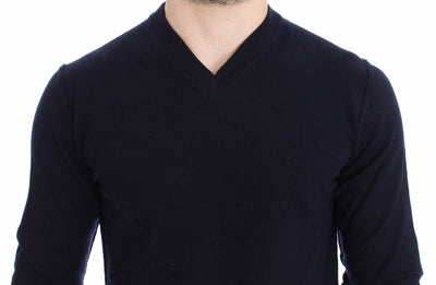 Blue Cashmere V-neck Sweater Pullover Top