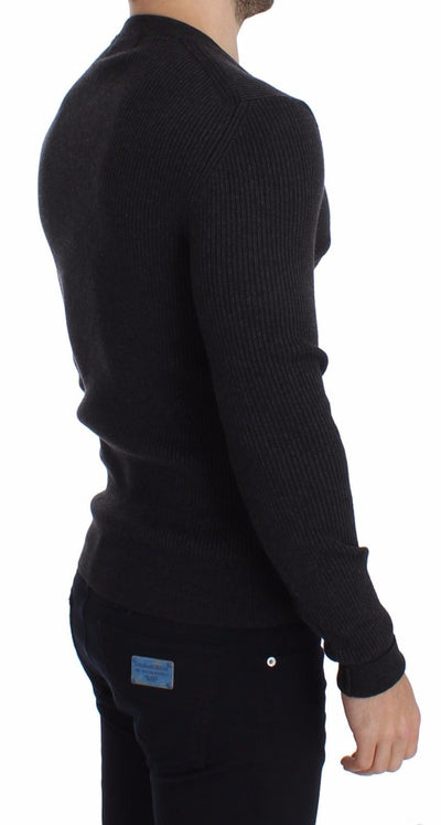 Gray Wool Henley Button Sweater Pullover Top