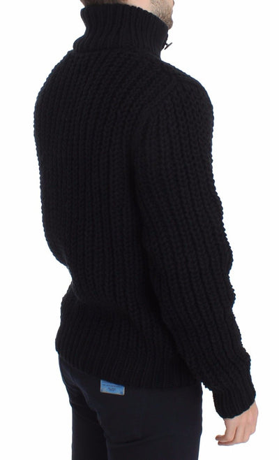Black Knitted Wool Sweater Pullover Top