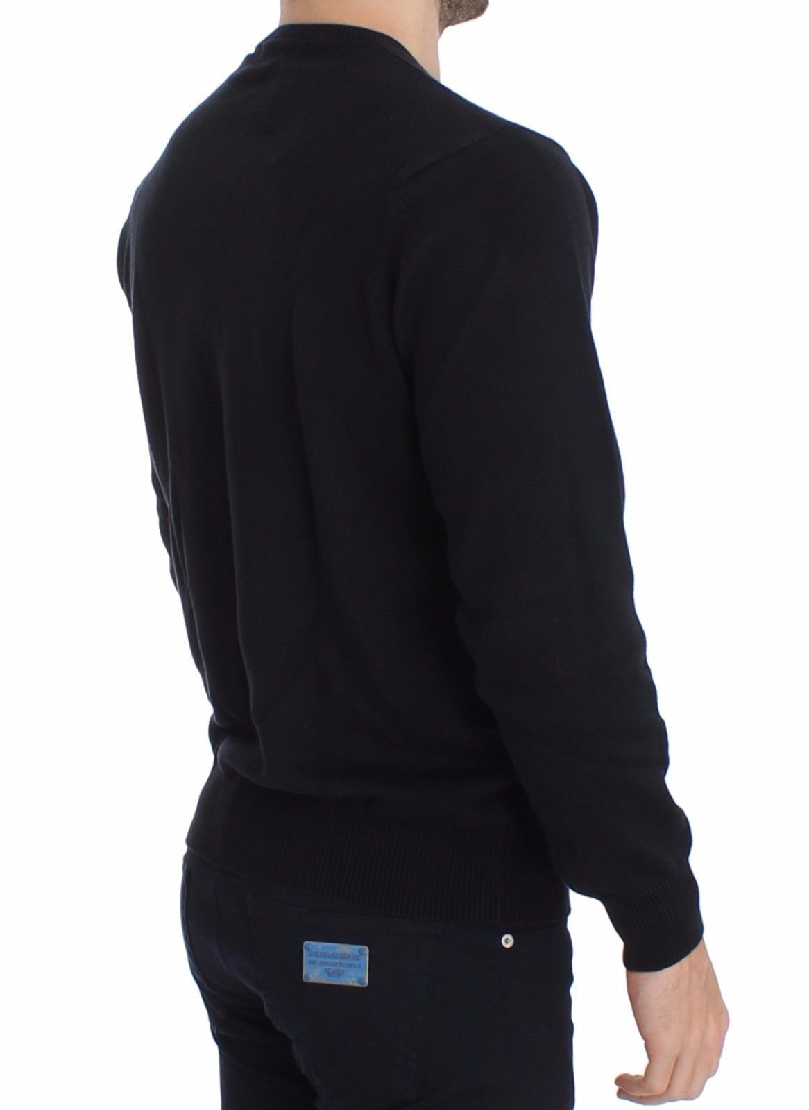Blue Cotton Cashmere Crew-neck Sweater Pullover