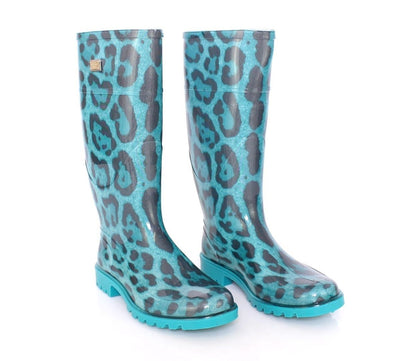 Blue Leopard Rubber Rain Boots Shoes Wellies