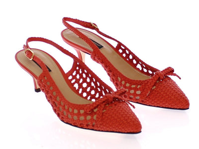 Orange Woven Leather Slingback Pumps Shoes