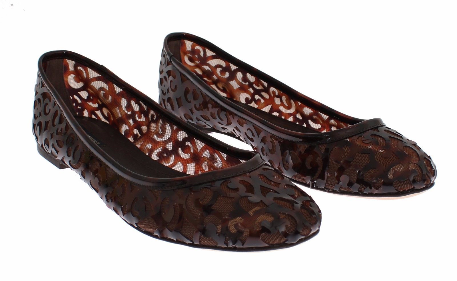 Brown Jacquard PVC Ballet Loafer Flats Shoes