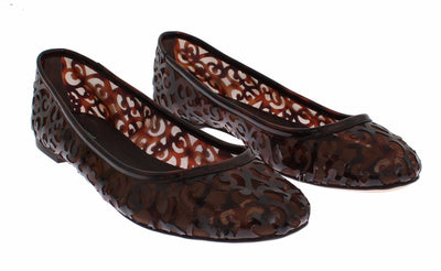 Brown Jacquard PVC Ballet Loafer Flats Shoes